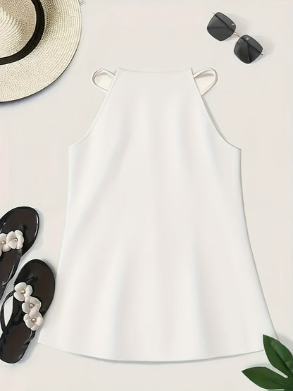 Elegant Satin Halter Top for Women with High Neck Sleeveless Pleated Relaxed Style
