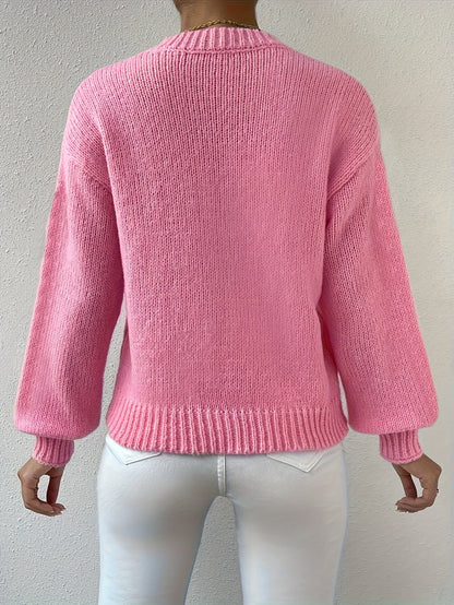 Warm Pink Gingerbread Christmas Tacky Sweater for Women with Round Neck Long Sleeve Knit Pullover Festive Style