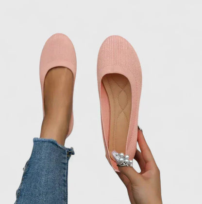 Comfortable Knit Ballet Flat for Women with Round Toe Slip On Low Wedge Casual Style