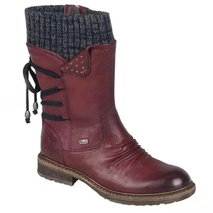 Comfortable Suede Rainproof Boots for Women with Knit Cuff Lace Up Chunky Heel Winter Style