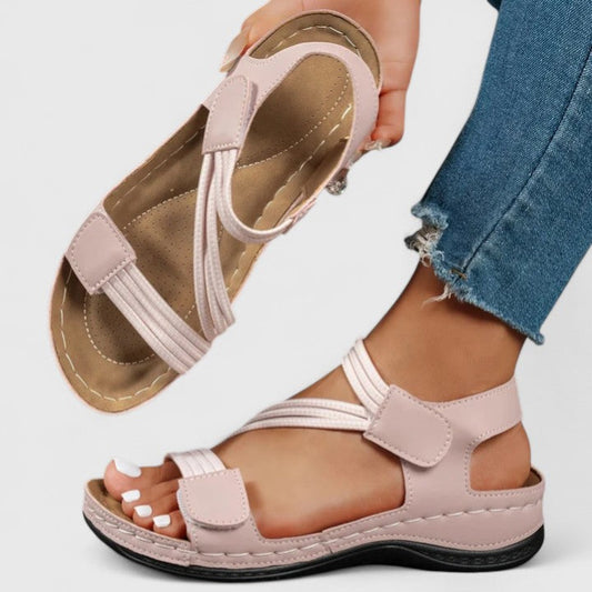 Comfortable Wedge Sandal for Women with Crisscross Strap Velcro Closure Cushioned Sole Casual Style