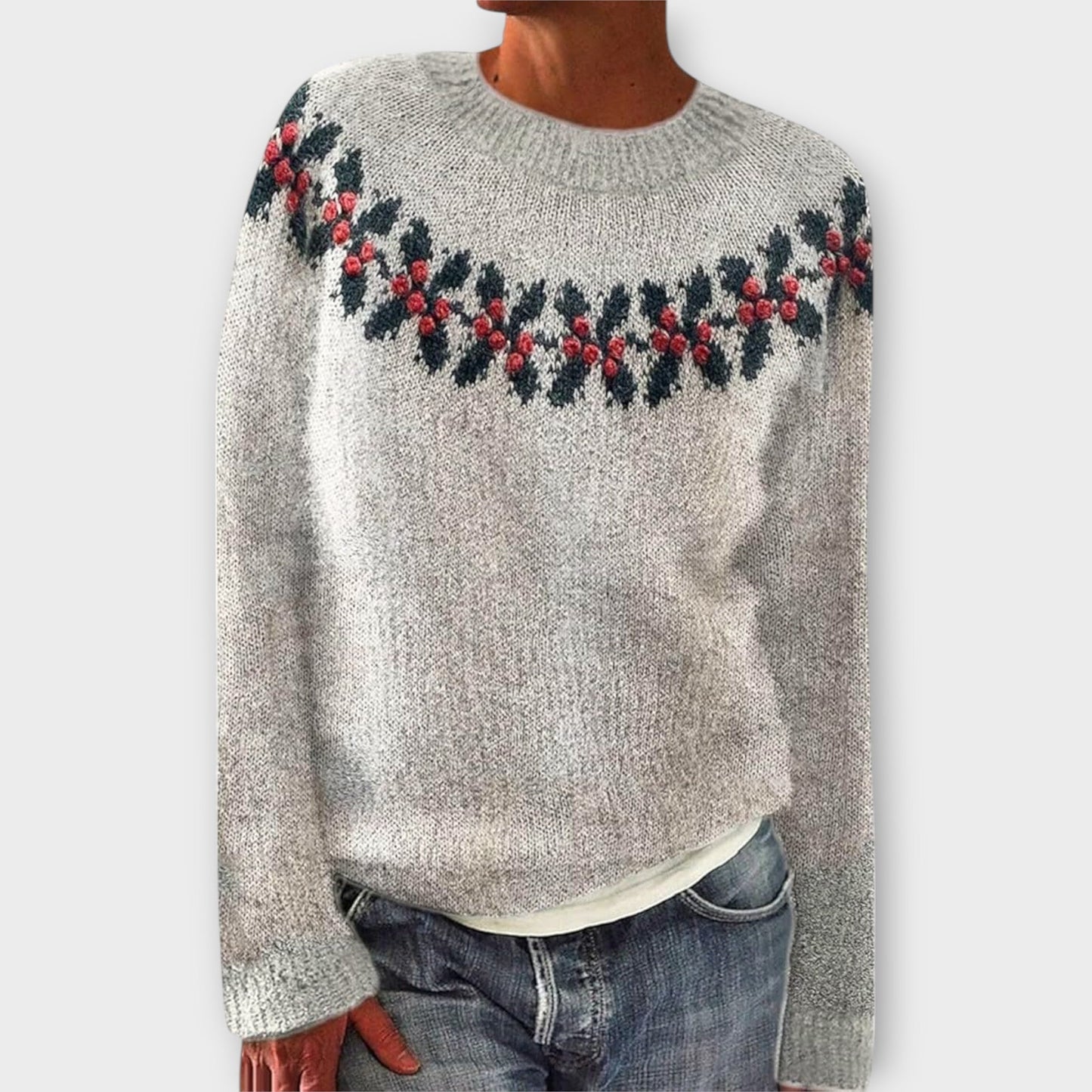 Comfortable Christmas Print Sweater for Women with Crew Neck Long Sleeve Relaxed Oversized Knit Style