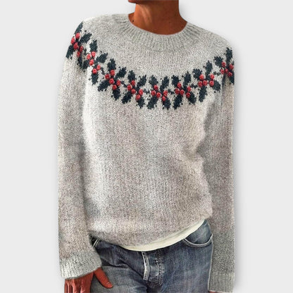 Comfortable Christmas Print Sweater for Women with Crew Neck Long Sleeve Relaxed Oversized Knit Style