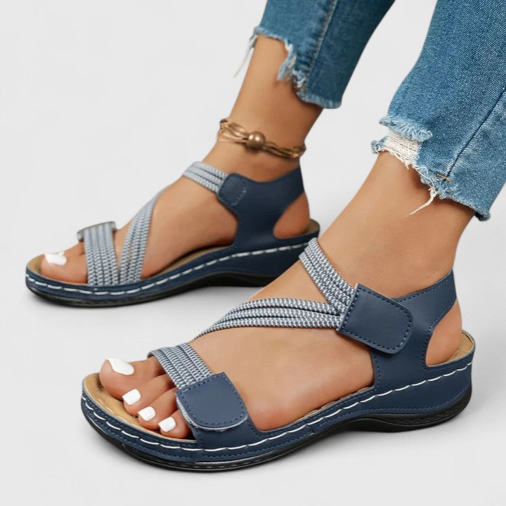 Comfortable Wedge Sandal for Women with Crisscross Strap Velcro Closure Cushioned Sole Casual Style