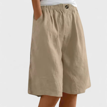 Effortless Linen Bermuda Shorts for Women with High Waist Elastic Button Wide Leg Casual Style
