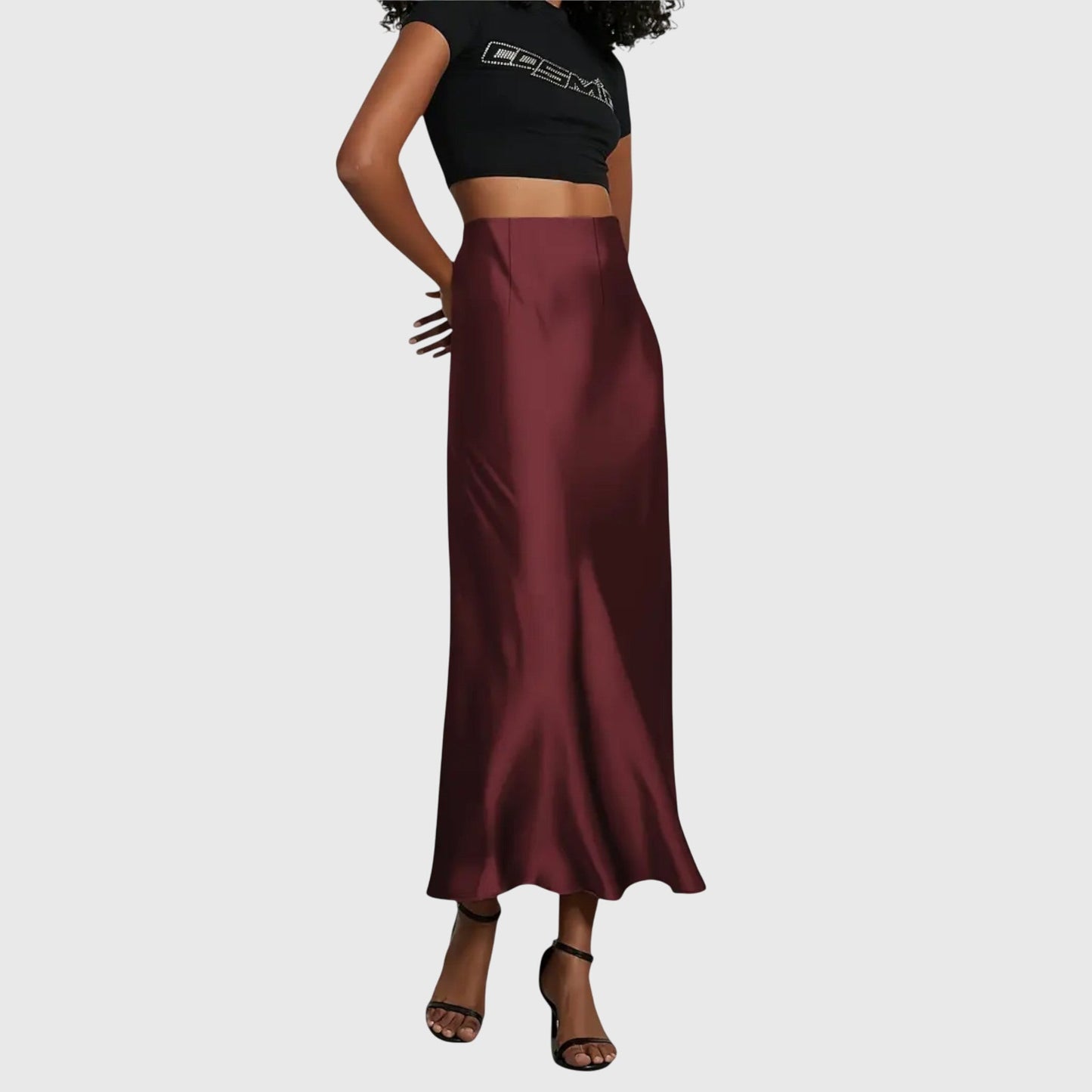 Effortless Satin Maxi Skirt for Women with High Waist Bias Cut Flowing Silky Style