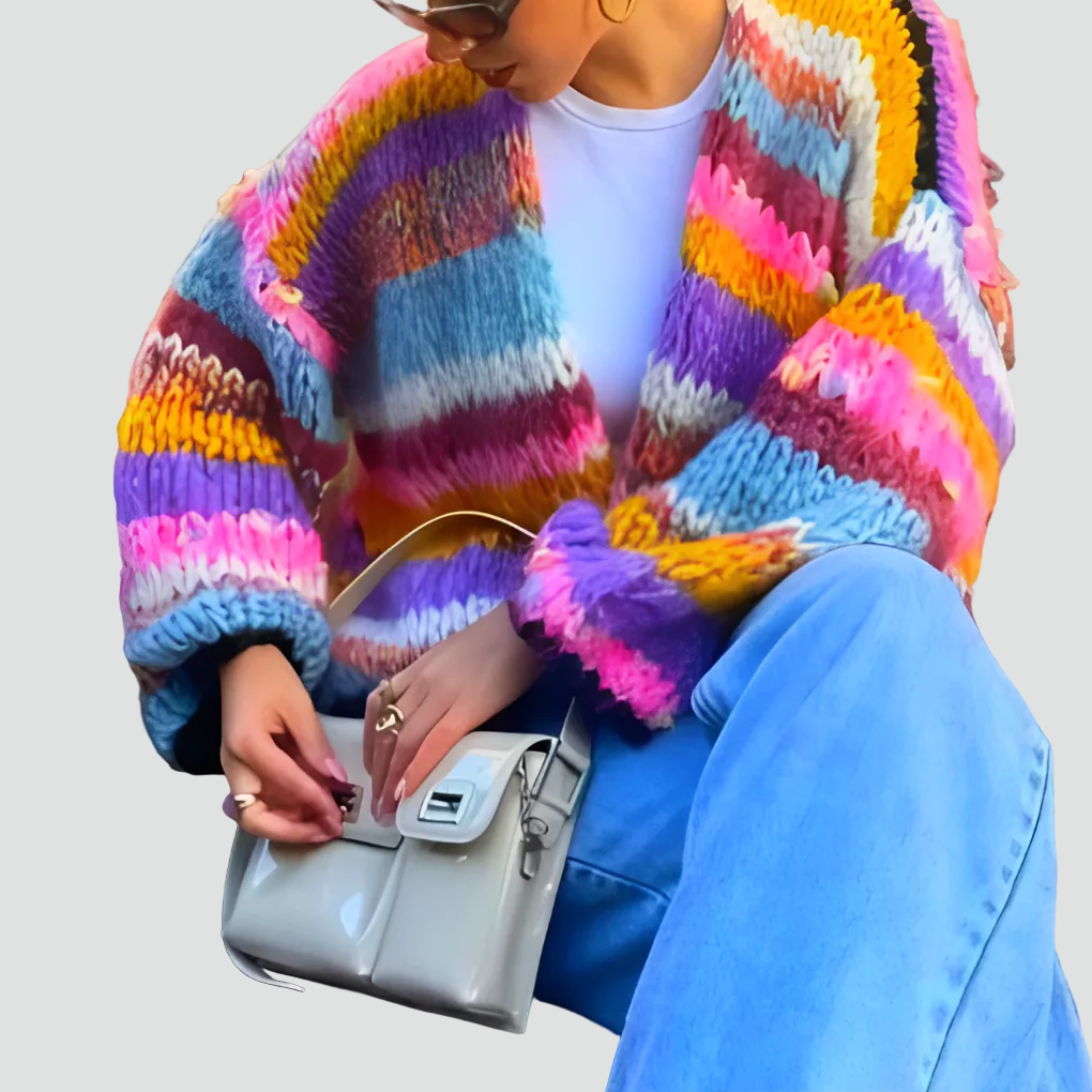 Women's Oversized Fluffy Patterned Cardigan
