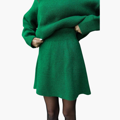 Stylish Black Knit Two Piece Set for Women with Round Neck Sweater High Waist Mini Skirt Loungewear Style