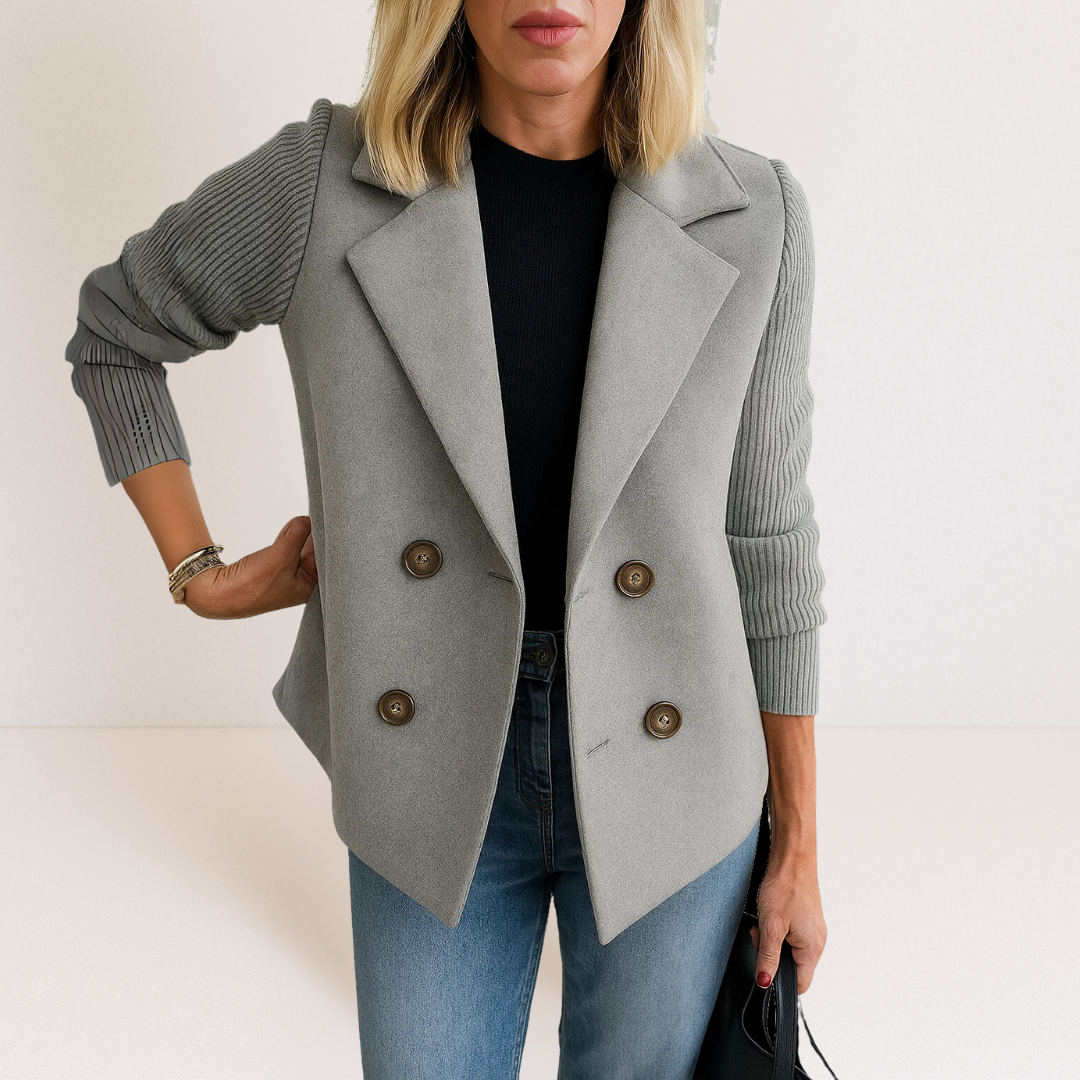 Women's Double Breasted Knit Sleeve Blazer