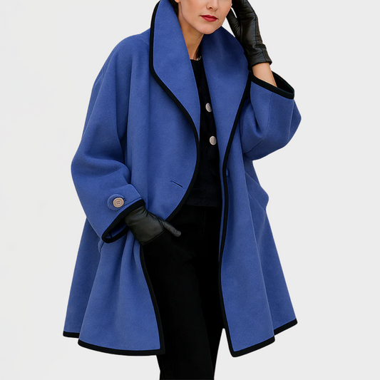 Women's Contrast Trim Swing Wool Coat