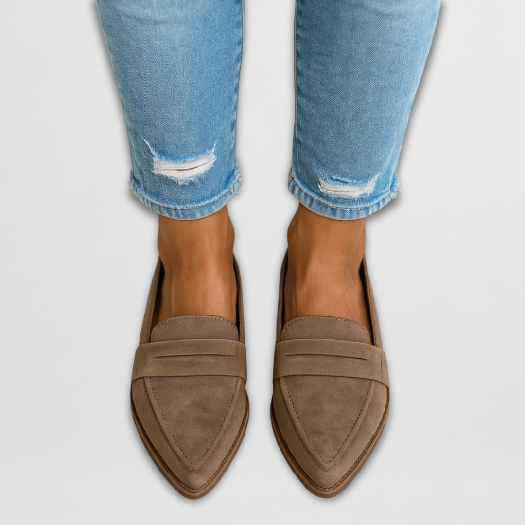 Effortless Suede Pointed Toe Loafer for Women with Penny Strap Slip On Flat Casual Style