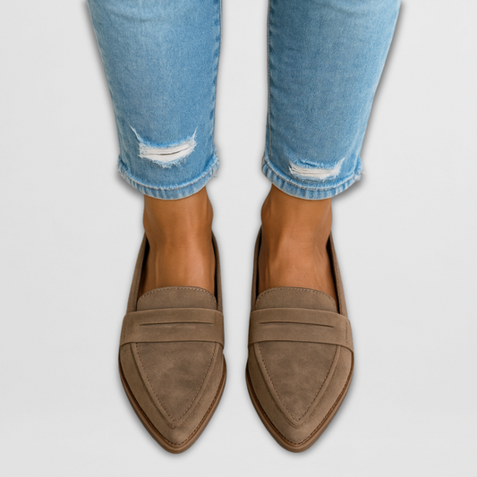 Effortless Suede Pointed Toe Loafer for Women with Penny Strap Slip On Flat Casual Style