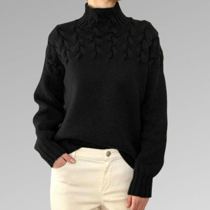 Comfortable Cable Knit Sweater for Women with Mock Neck Long Sleeve Chunky Oversized Style