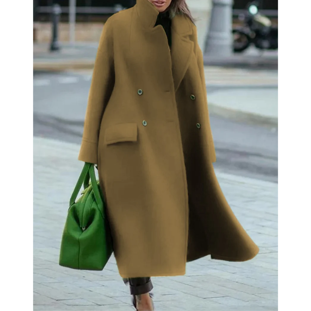 Women's Stand Collar Double Breasted Wool Coat