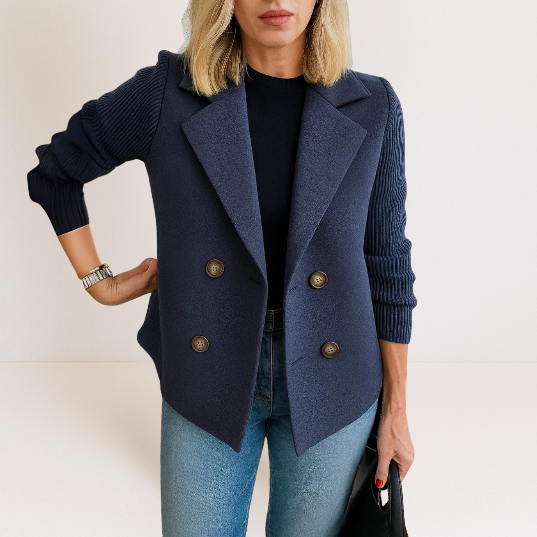 Women's Double Breasted Knit Sleeve Blazer