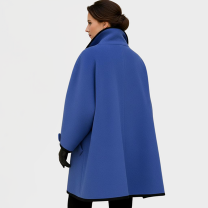 Women's Contrast Trim Swing Wool Coat