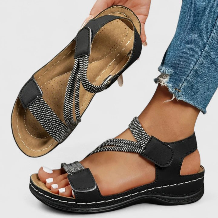 Comfortable Wedge Sandal for Women with Crisscross Strap Velcro Closure Cushioned Sole Casual Style