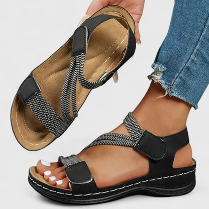 Comfortable Wedge Sandal for Women with Crisscross Strap Velcro Closure Cushioned Sole Casual Style