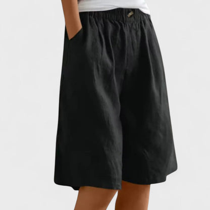 Effortless Linen Bermuda Shorts for Women with High Waist Elastic Button Wide Leg Casual Style