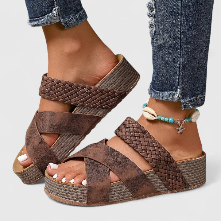 Effortless Woven Platform Sandal for Women with Crisscross Strap Wedge Sole Boho Style