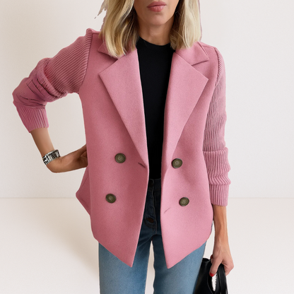 Women's Double Breasted Knit Sleeve Blazer