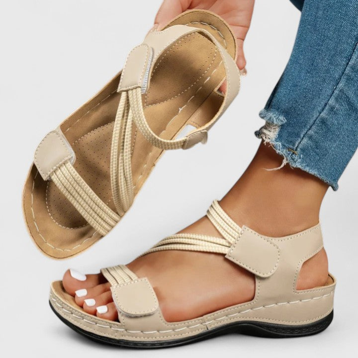 Comfortable Wedge Sandal for Women with Crisscross Strap Velcro Closure Cushioned Sole Casual Style