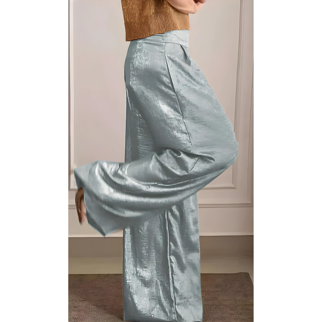 Elegant Wide Leg Pants Two Piece Set for Women with V Neck Short Sleeve Ribbed Knit Relaxed Style