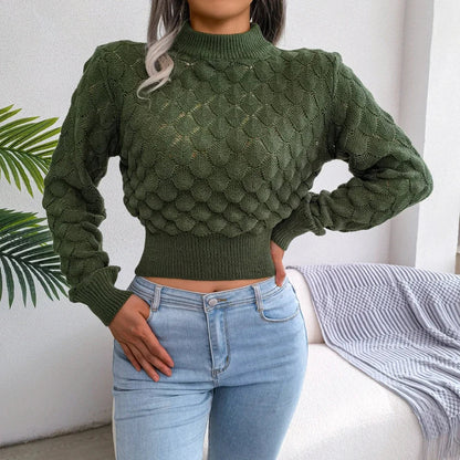 Women's Cropped Textured Mock Neck Sweater