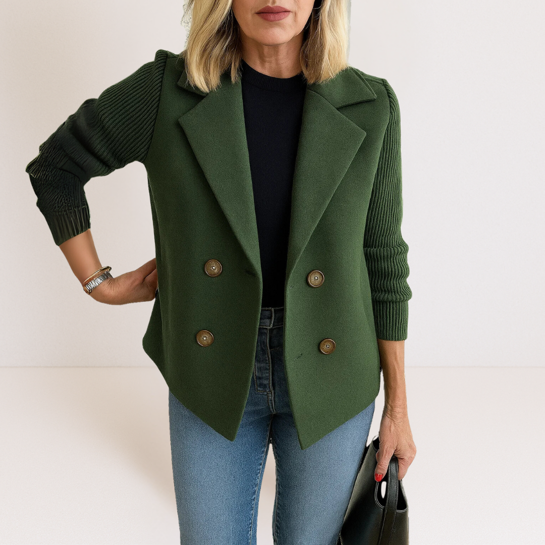 Women's Double Breasted Knit Sleeve Blazer