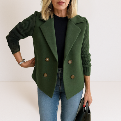 Women's Double Breasted Knit Sleeve Blazer