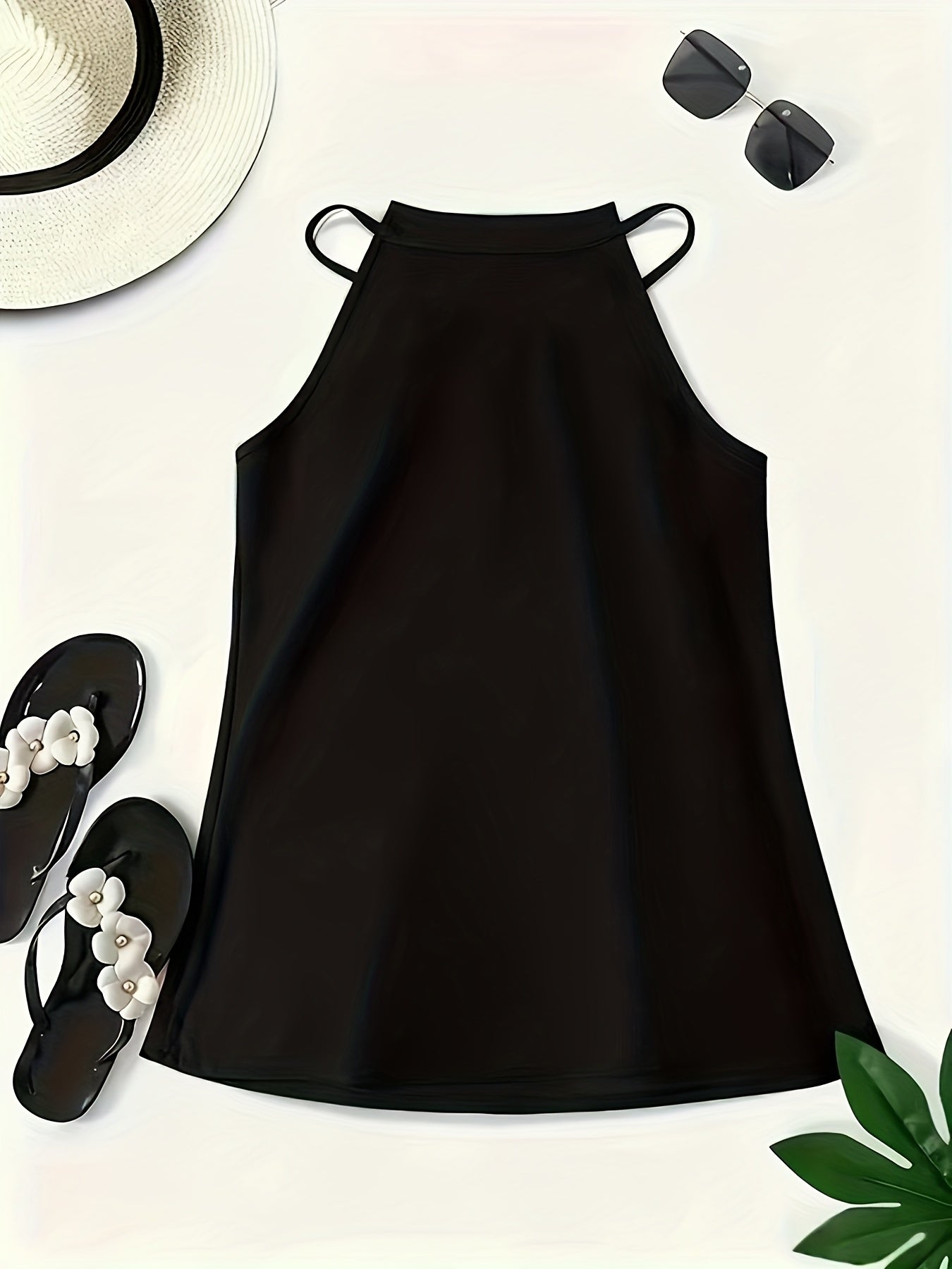 Elegant Satin Halter Top for Women with High Neck Sleeveless Pleated Relaxed Style