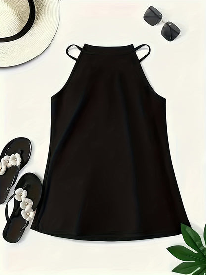 Elegant Satin Halter Top for Women with High Neck Sleeveless Pleated Relaxed Style
