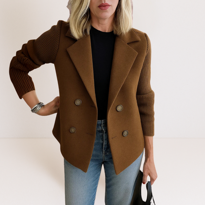 Women's Double Breasted Knit Sleeve Blazer