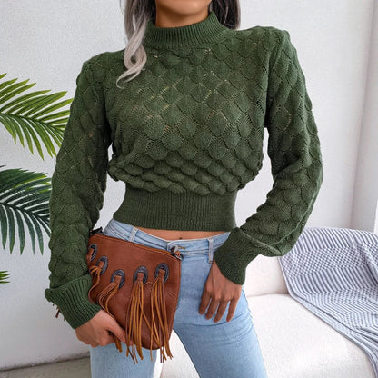 Women's Cropped Textured Mock Neck Sweater