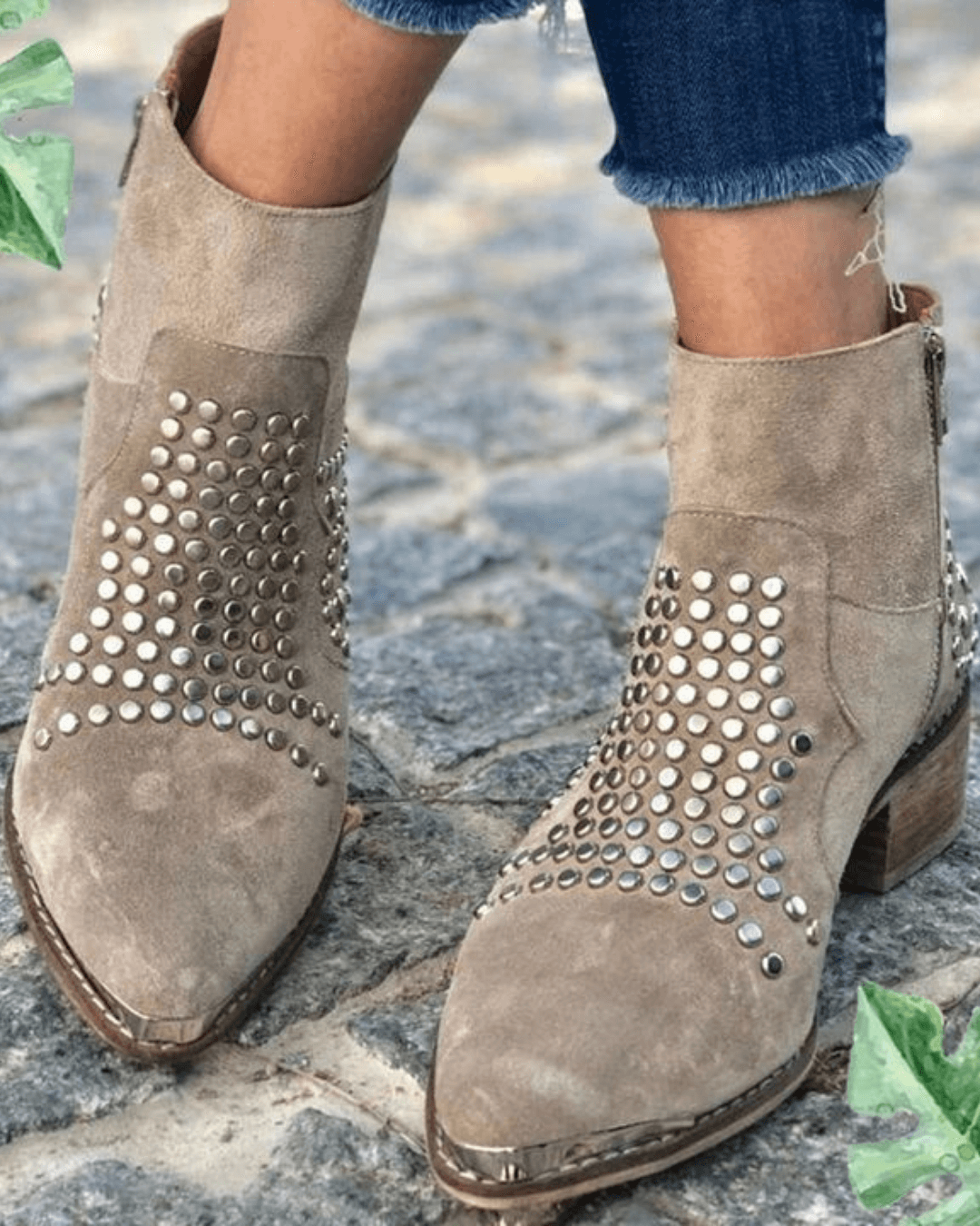 Women's Studded Suede Pointed Toe Ankle Boots