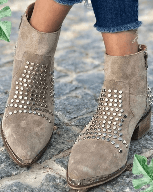 Women's Studded Suede Pointed Toe Ankle Boots