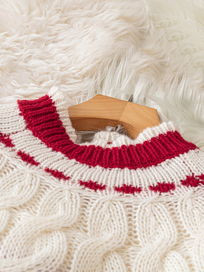 Warm Red Fair Isle Christmas Tacky Sweater for Women with High Neck Long Sleeve Knit Pullover Festive Style