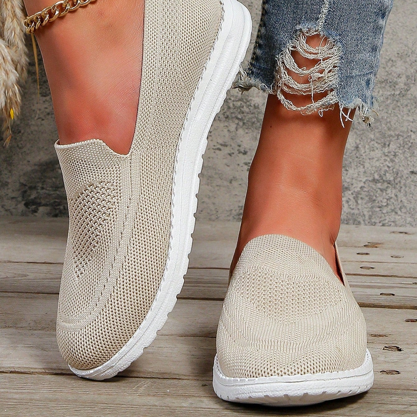 Comfortable Knit Slip On Sneaker for Women with Round Toe Platform Sole Casual Style