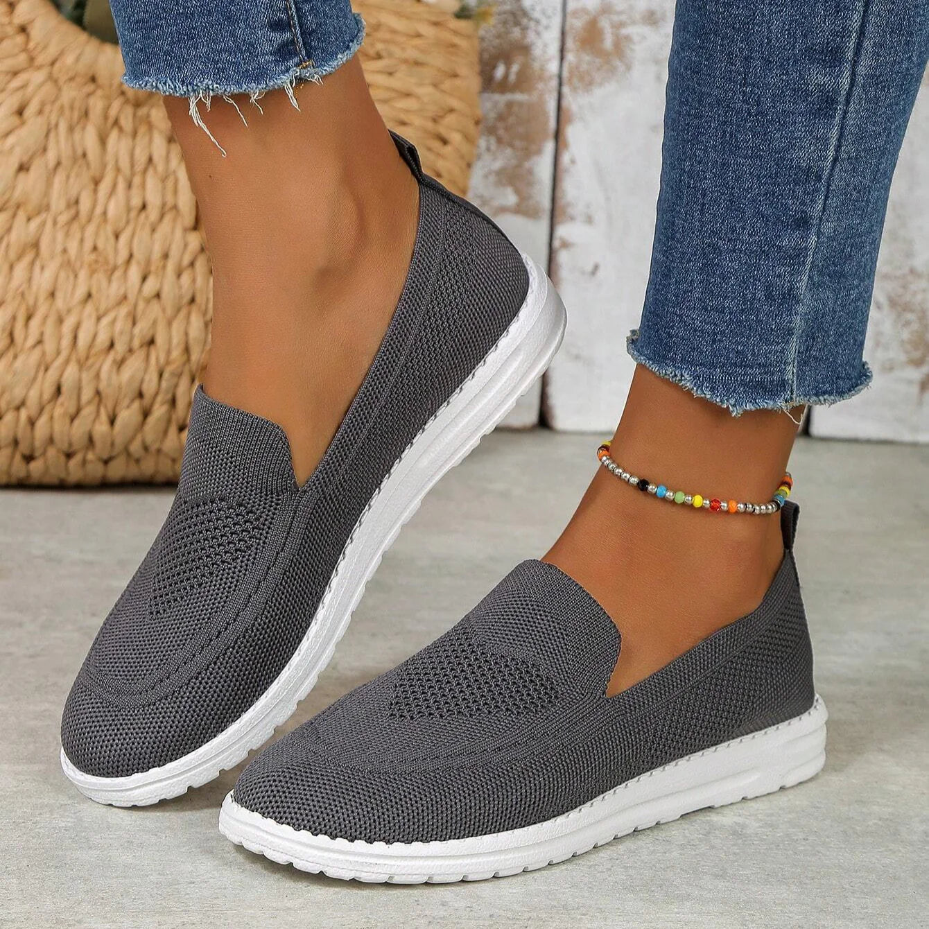 Comfortable Knit Slip On Sneaker for Women with Round Toe Platform Sole Casual Style