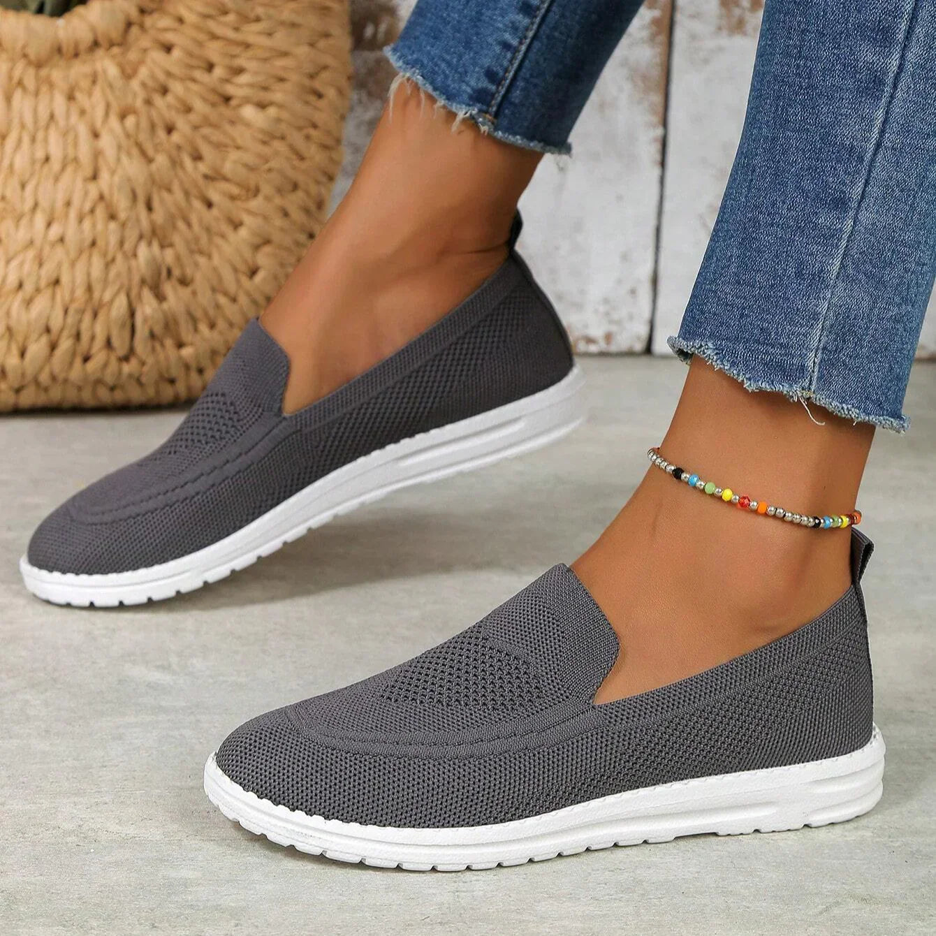 Comfortable Knit Slip On Sneaker for Women with Round Toe Platform Sole Casual Style