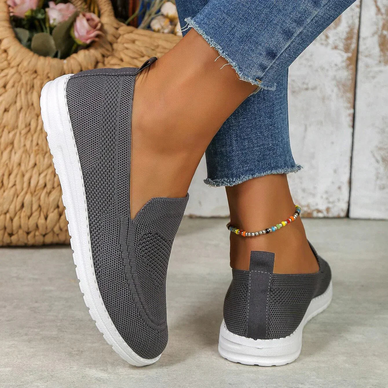 Comfortable Knit Slip On Sneaker for Women with Round Toe Platform Sole Casual Style
