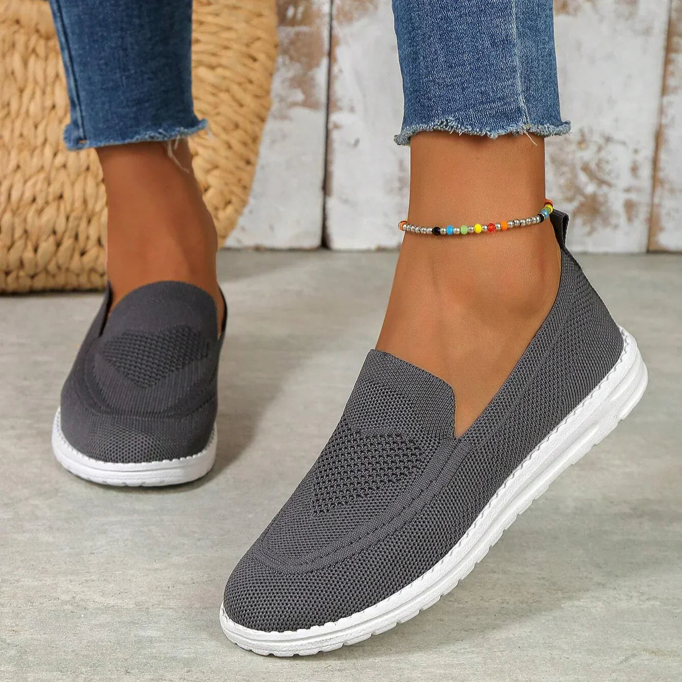 Comfortable Knit Slip On Sneaker for Women with Round Toe Platform Sole Casual Style