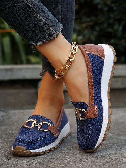 Comfortable Chain Detail Platform Loafer for Women with Round Toe Slip On Rubber Sole Casual Style
