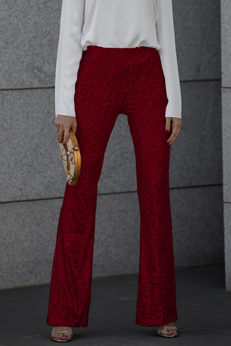 Elegant Sequin Flare Pants for Women with High Waisted Wide Leg Sparkle Party Style