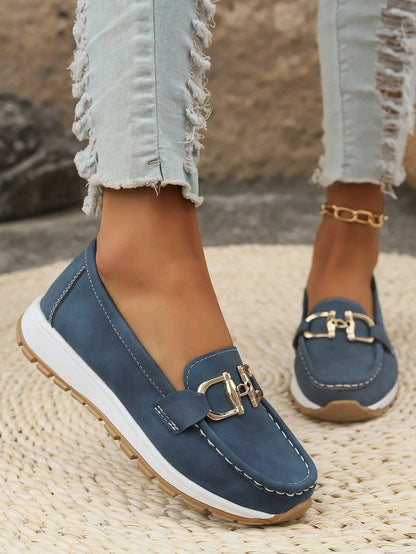 Comfortable Chain Detail Platform Loafer for Women with Round Toe Slip On Rubber Sole Casual Style