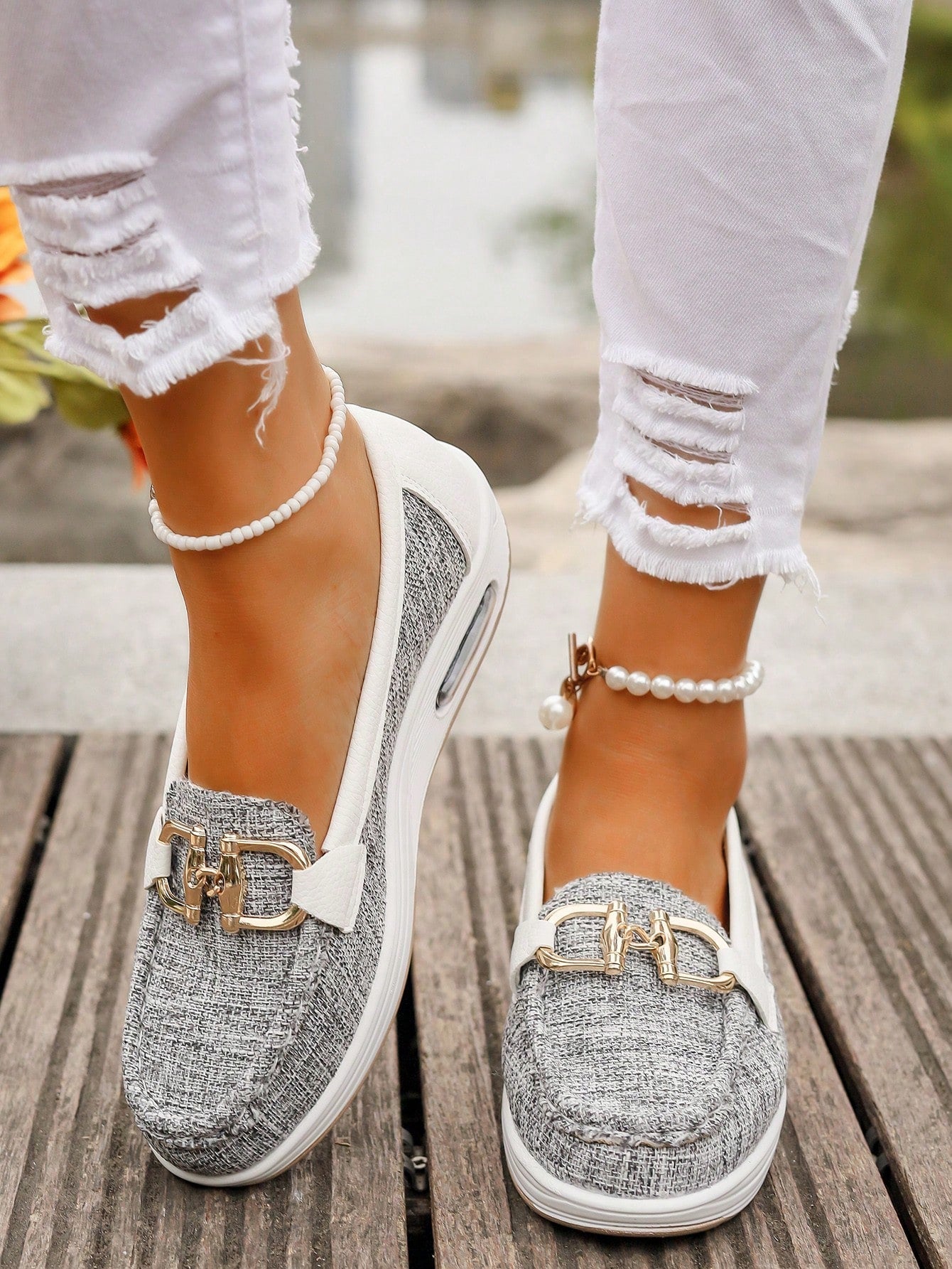 Comfortable Chain Detail Platform Loafer for Women with Round Toe Slip On Rubber Sole Casual Style