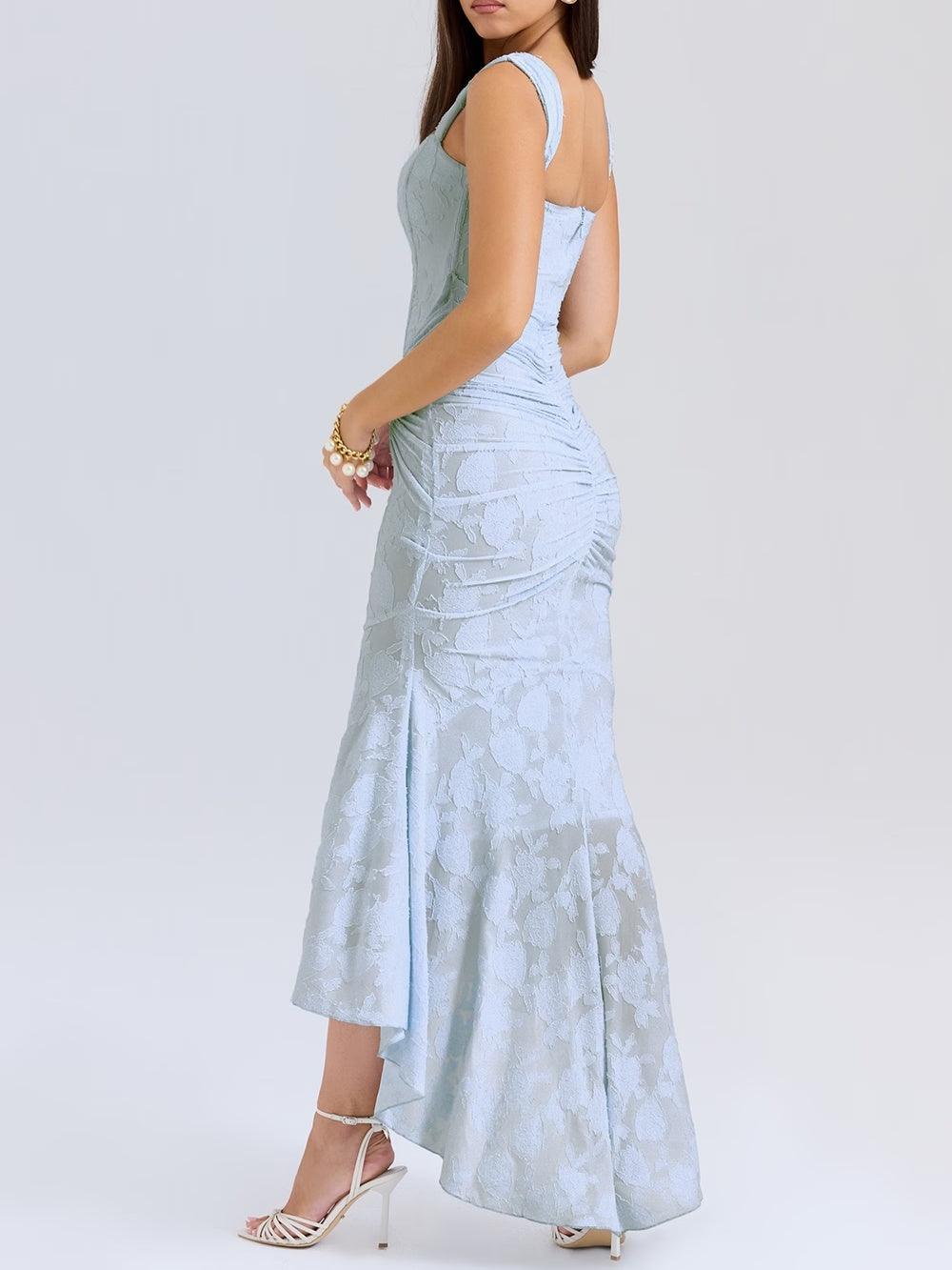 Elegant Floral Lace Mermaid Dress for Women with Square Neck Sleeveless Corset Ruched High Low Style