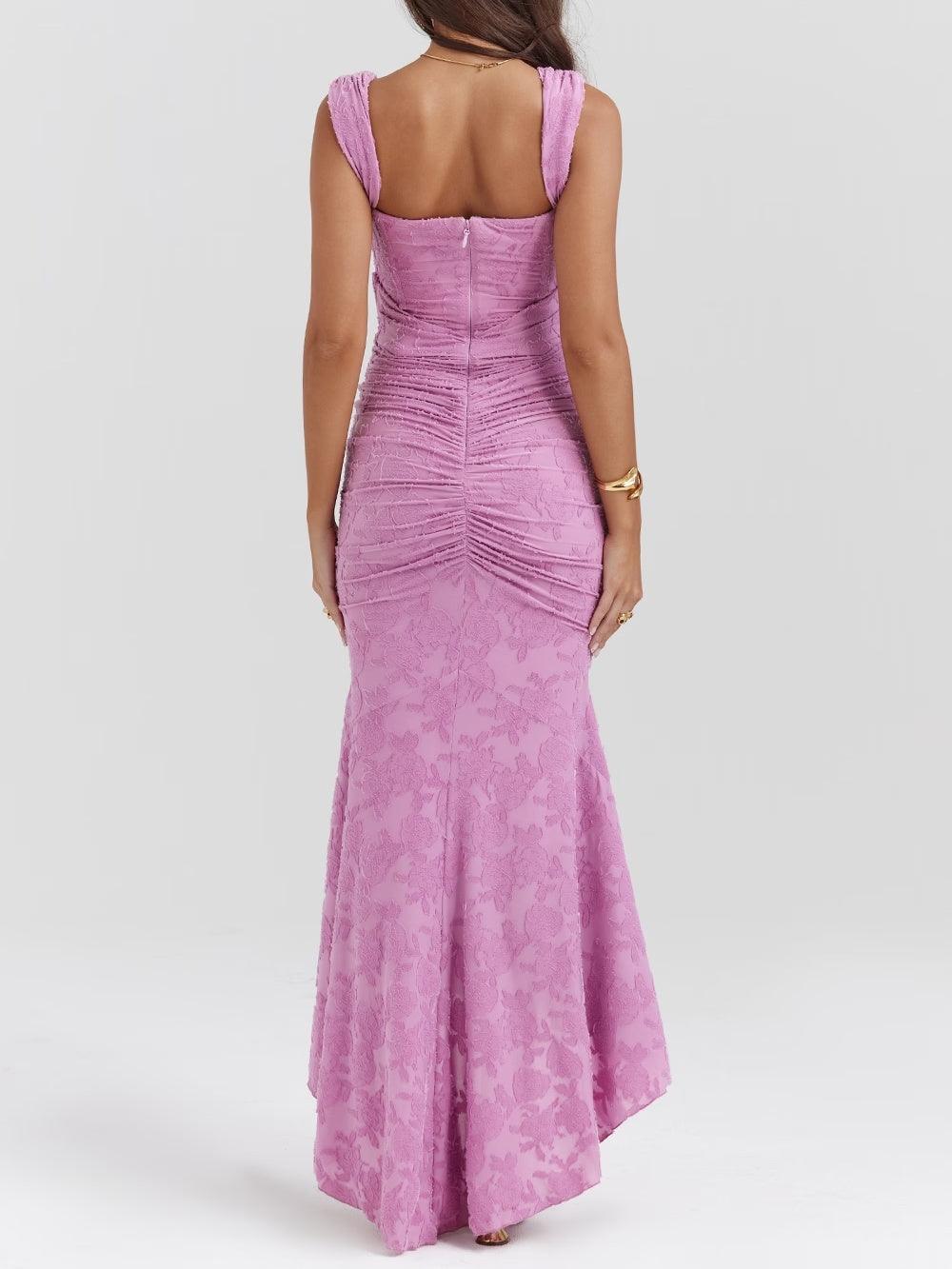 Elegant Floral Lace Mermaid Dress for Women with Square Neck Sleeveless Corset Ruched High Low Style