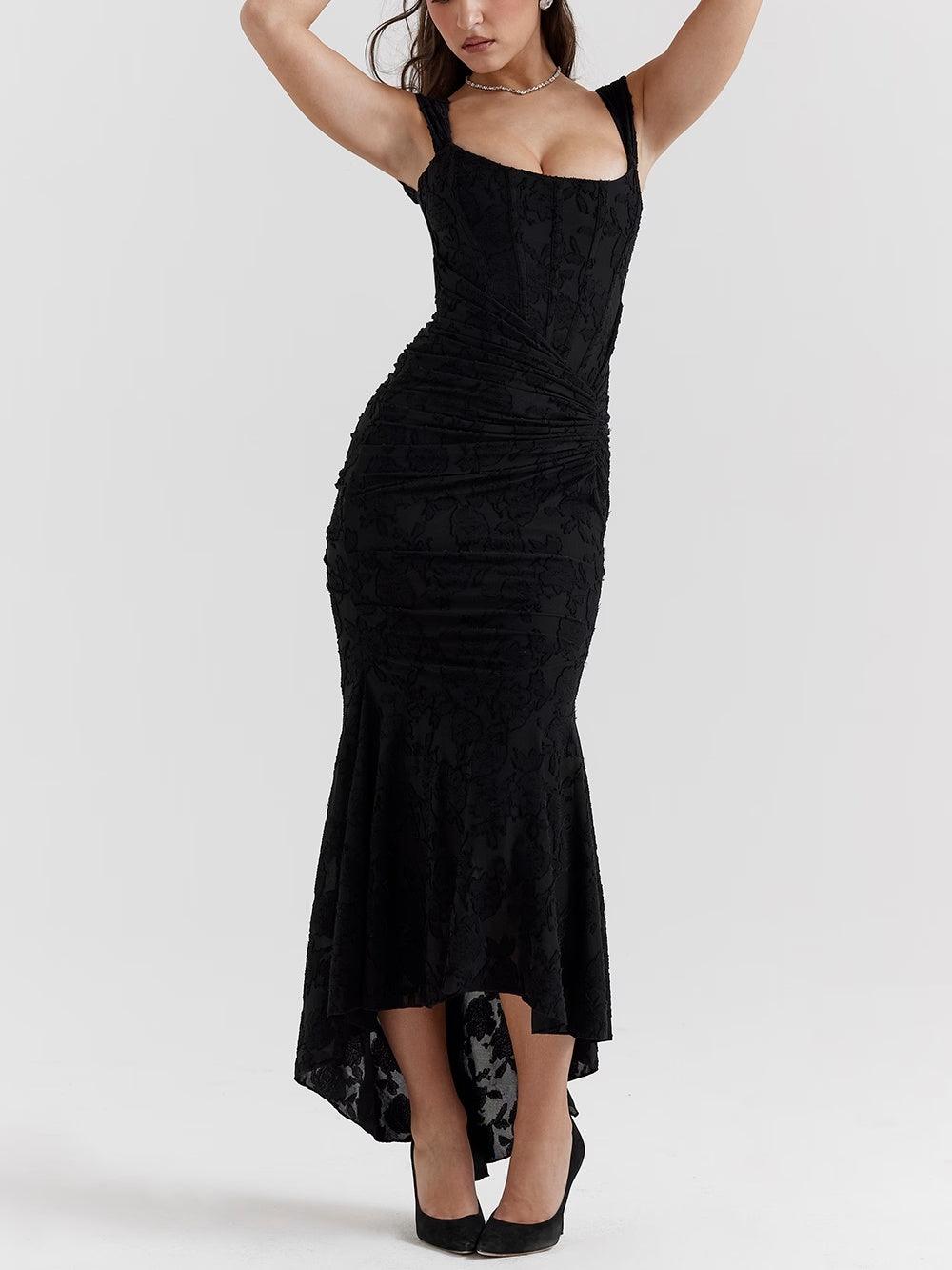 Elegant Floral Lace Mermaid Dress for Women with Square Neck Sleeveless Corset Ruched High Low Style