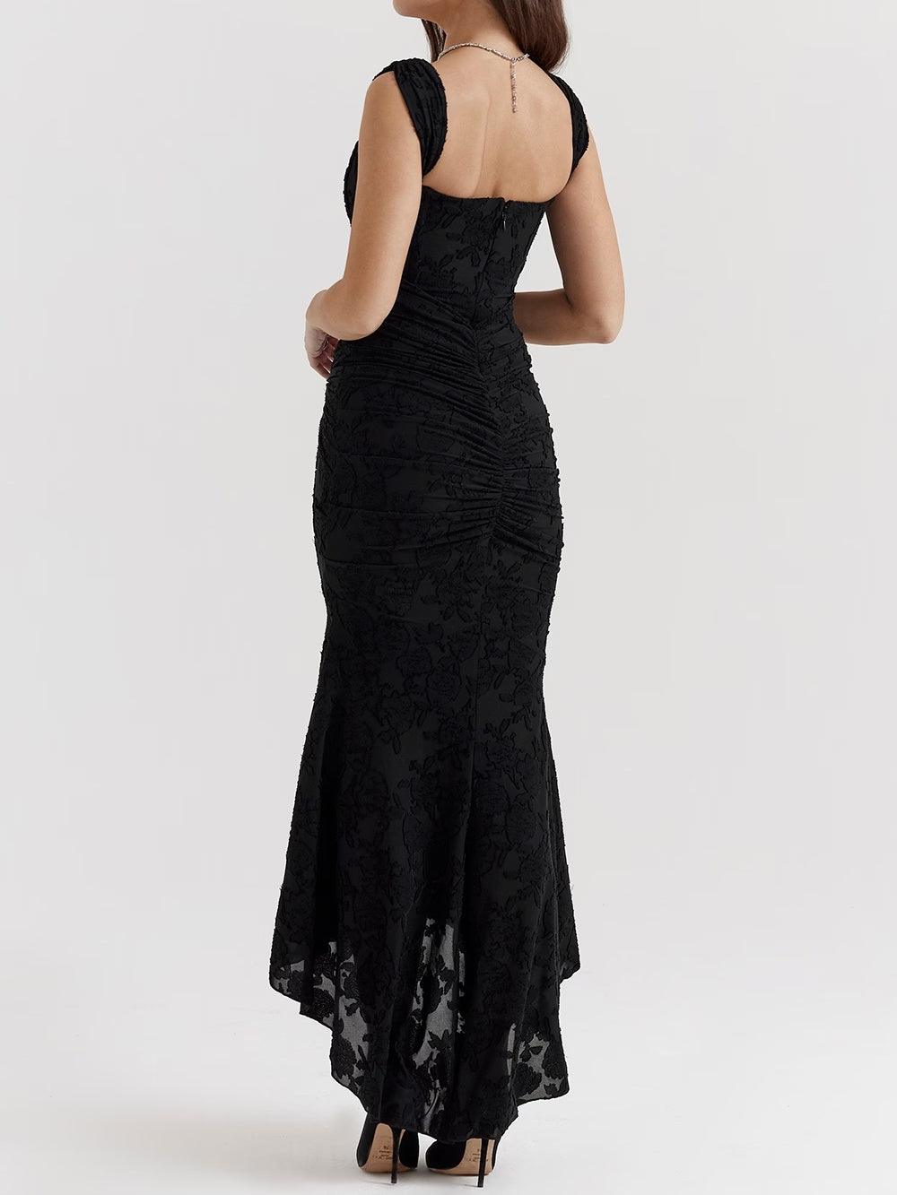 Elegant Floral Lace Mermaid Dress for Women with Square Neck Sleeveless Corset Ruched High Low Style